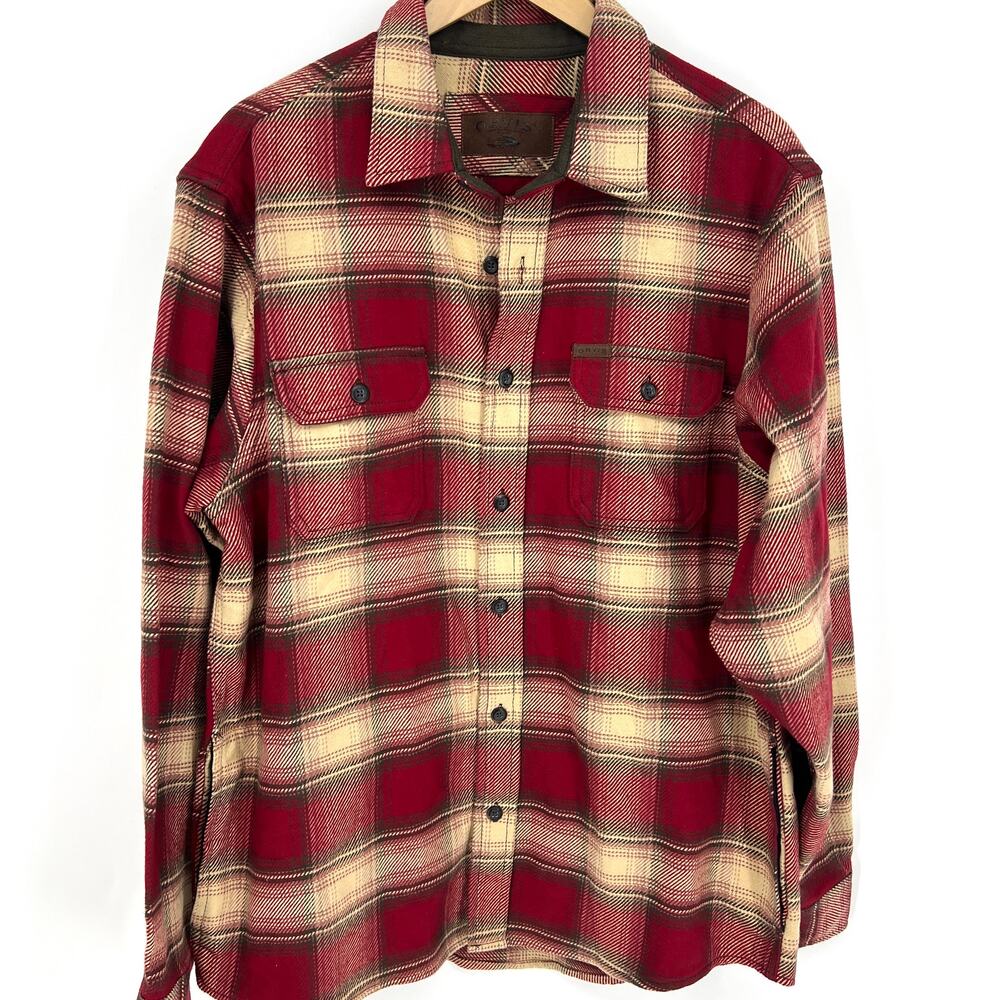 ORVIS Red and Tan Plaid Flannel Shacket Shirt Size Large - Picture 11 of 11